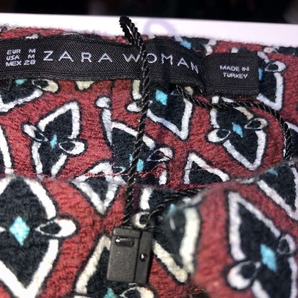 ZARA 70’s Retro Burgundy Geometric Print Flared Trouser Pants Size Medium - Picture 8 of 13
